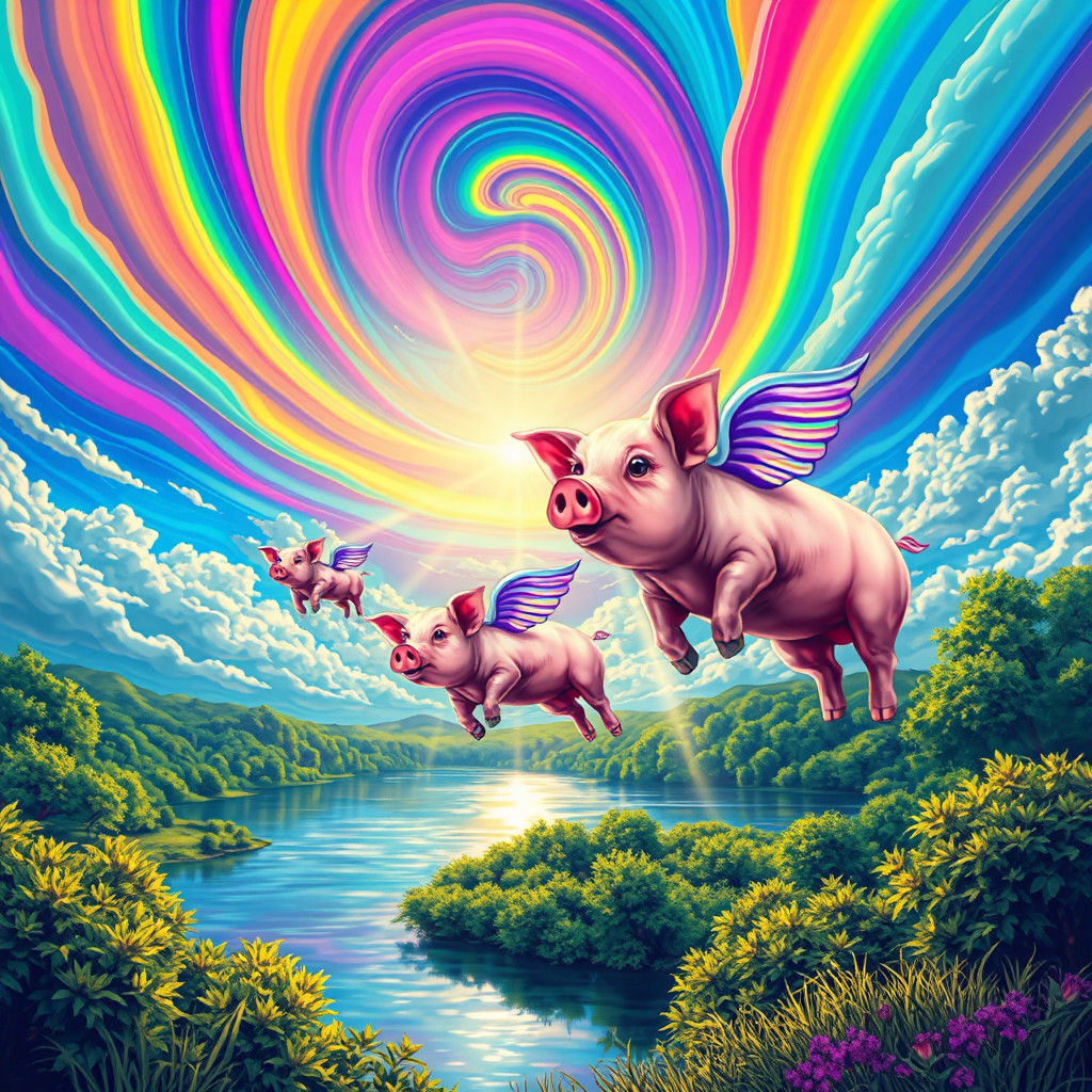 Psychedelic Sky with Flying Pigs, Comic Book Art