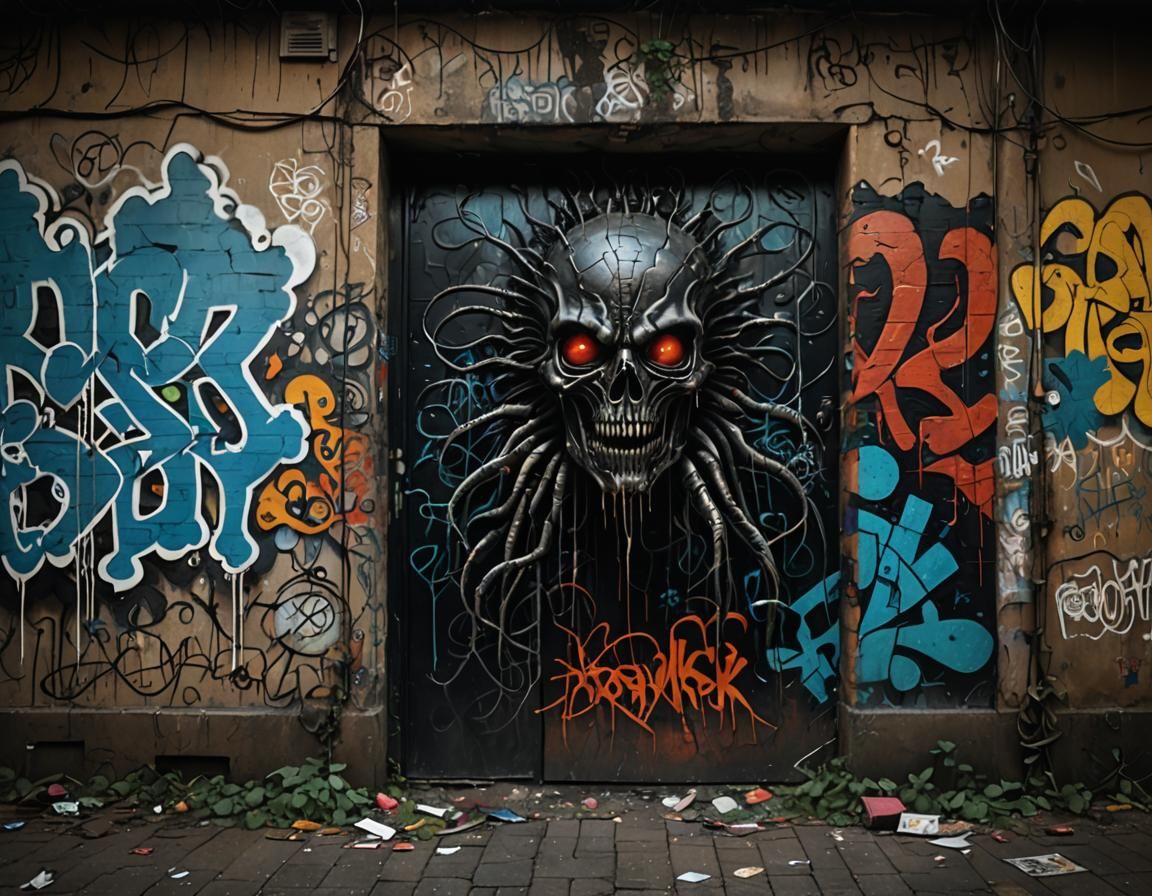 Dark Romantic Expressionist Graffiti Wall
