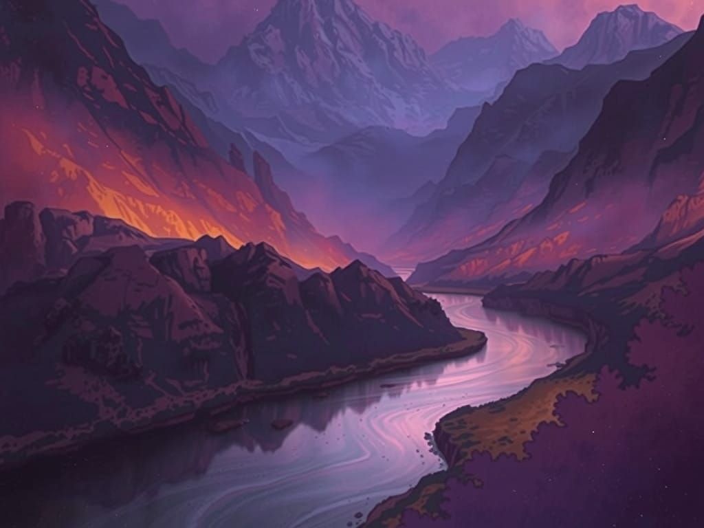 Dreamy Nighttime Mountain Landscape in Watercolor