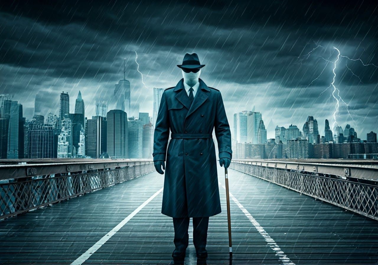 Mysterious Figure Strolls Through Rainy Night in New York Ci...
