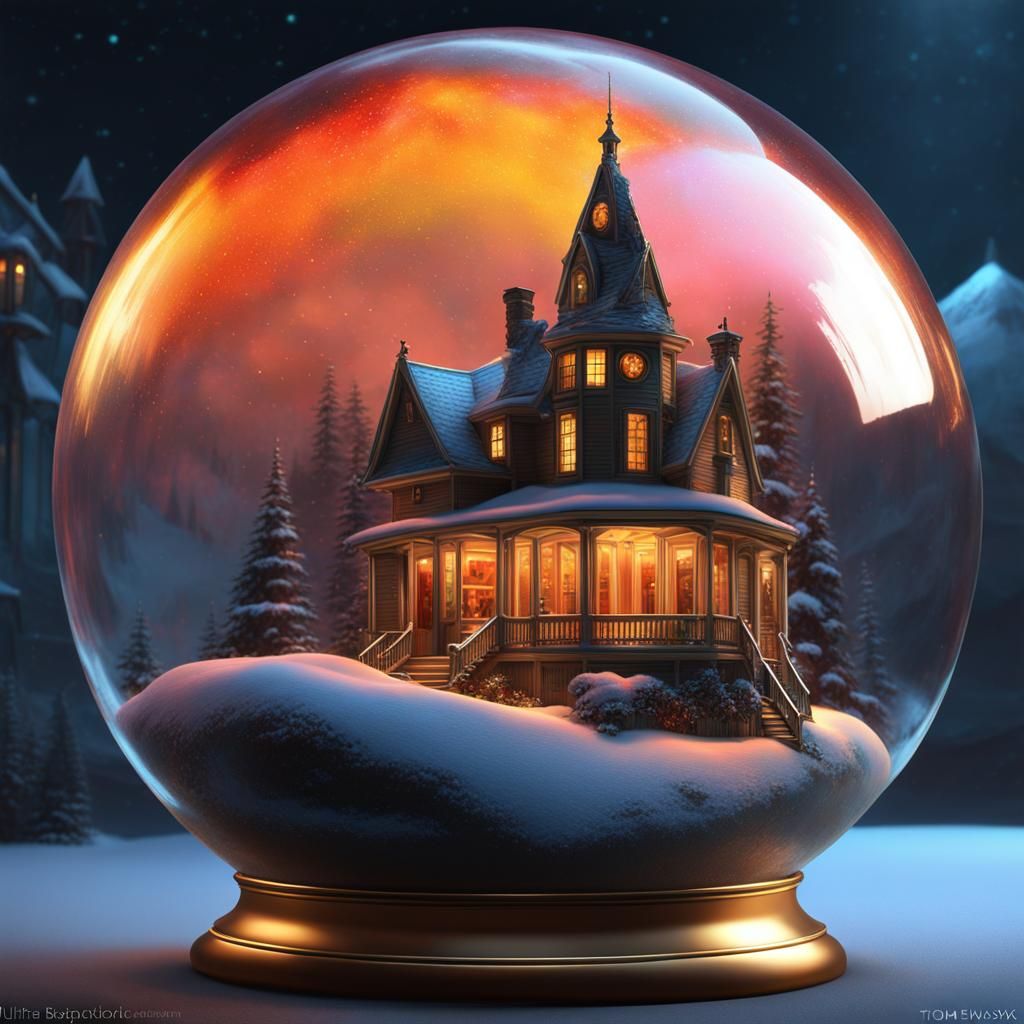 Halloween Snow Globe with Aurora Borealis, 8K