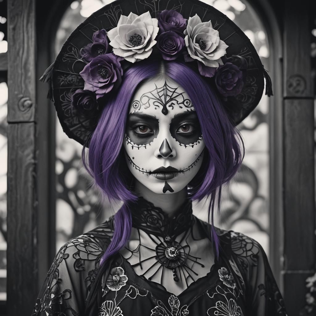 Japanese Catrina Portrait in Art Nouveau Style