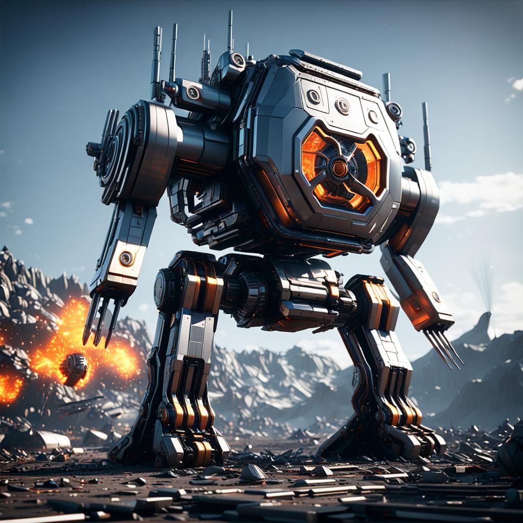 Futuristic Nuclear Explosion with Intricate Mech Details