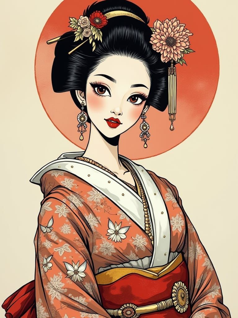 Street Art Geisha in 80s Anime Haute Couture