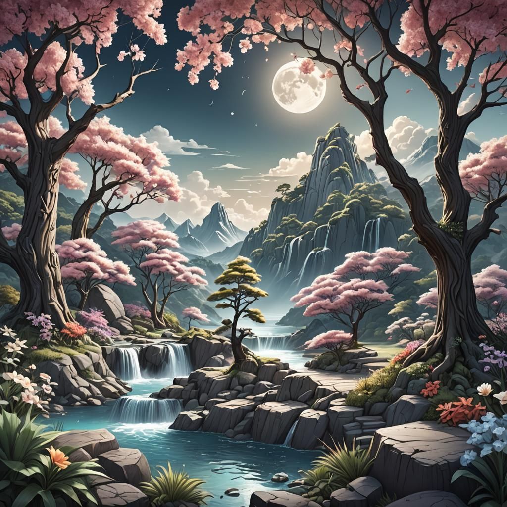 Kids' Coloring Page: Moon, Sun, and Landscape