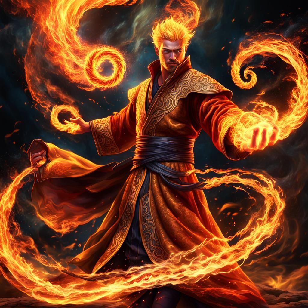 Dynamic Fire Bender Digital Art in Hyper-Realism