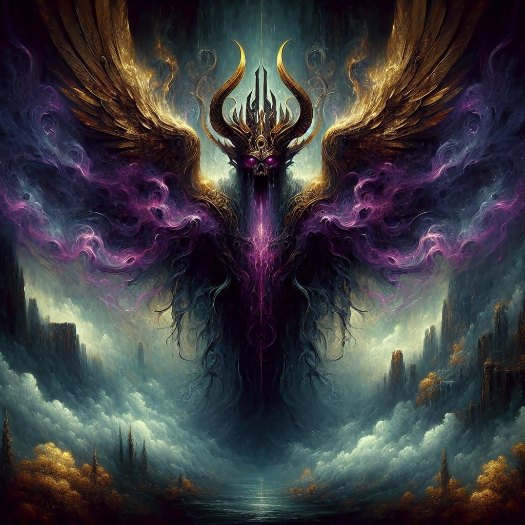 Ethereal Dark Deity with Golden Valkyrie Wings