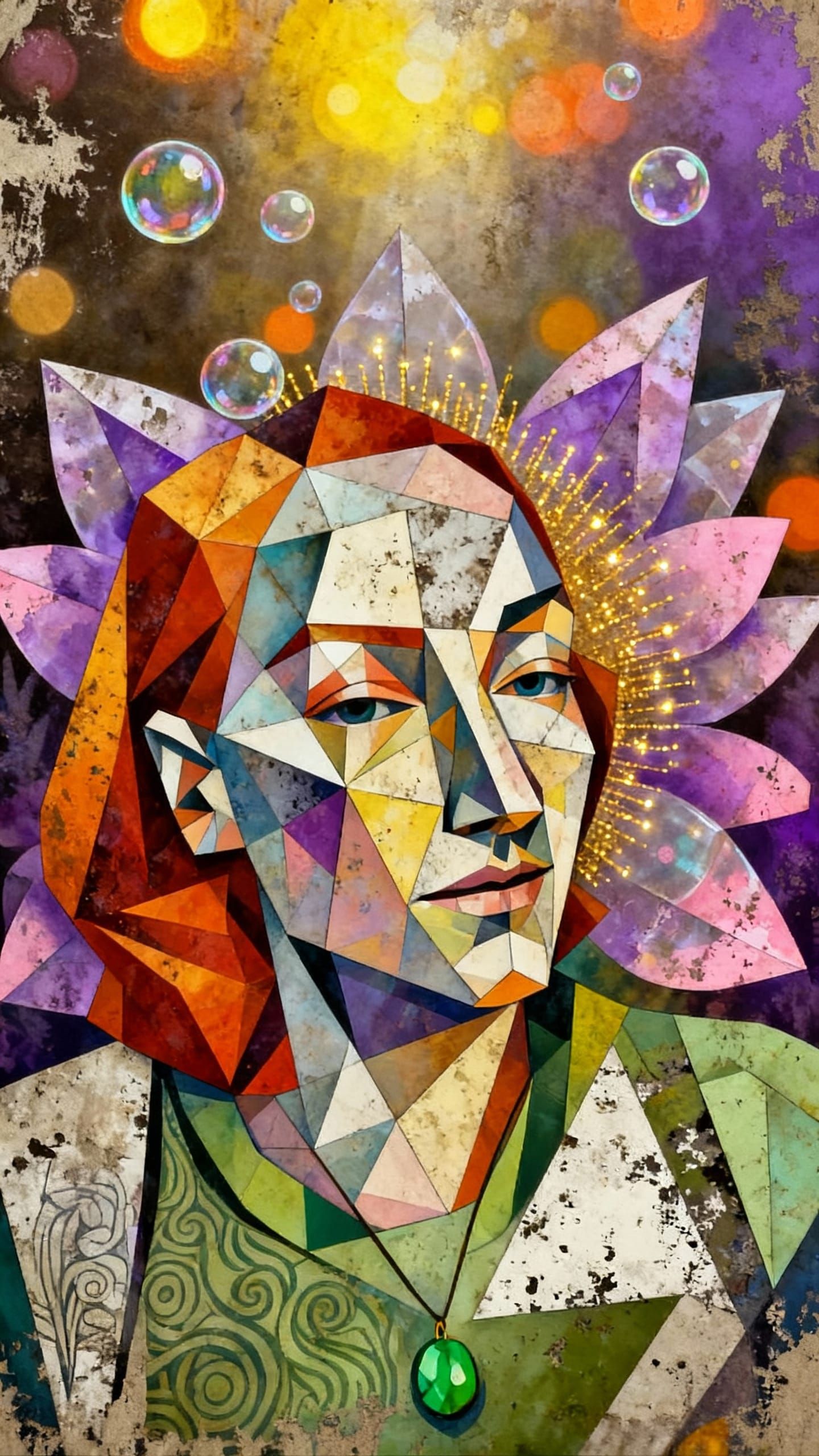 Whimsical Bubble Garden Surrealism with Cubist Elements