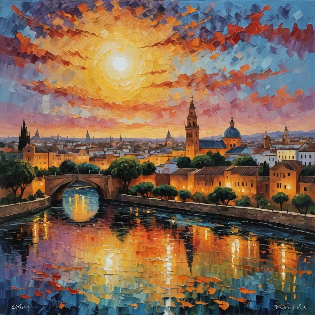 Seville Sunset as Impasto Painting