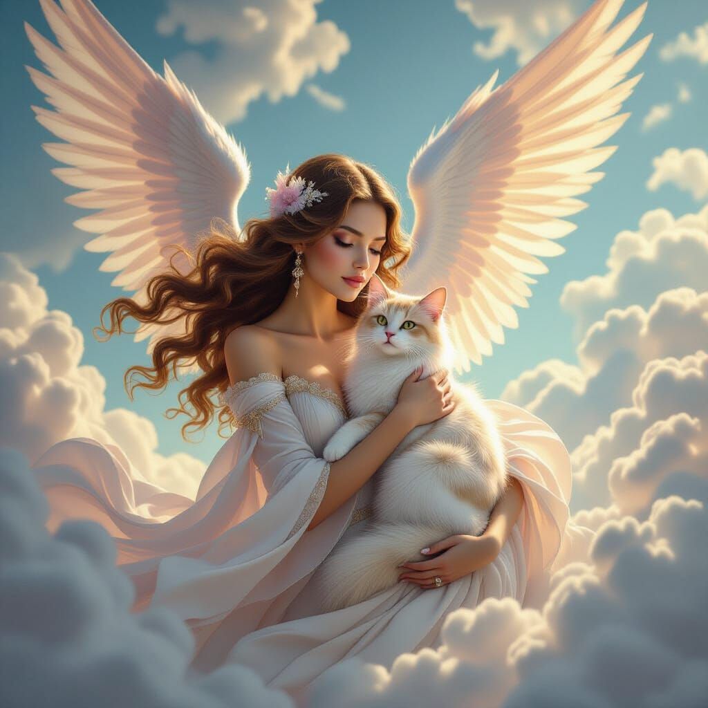 Chrome Pink Cat Angel Descending From Heaven