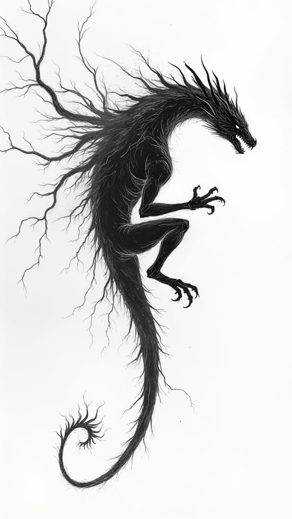 Sleek Electric Dragon in Black and White Illustration