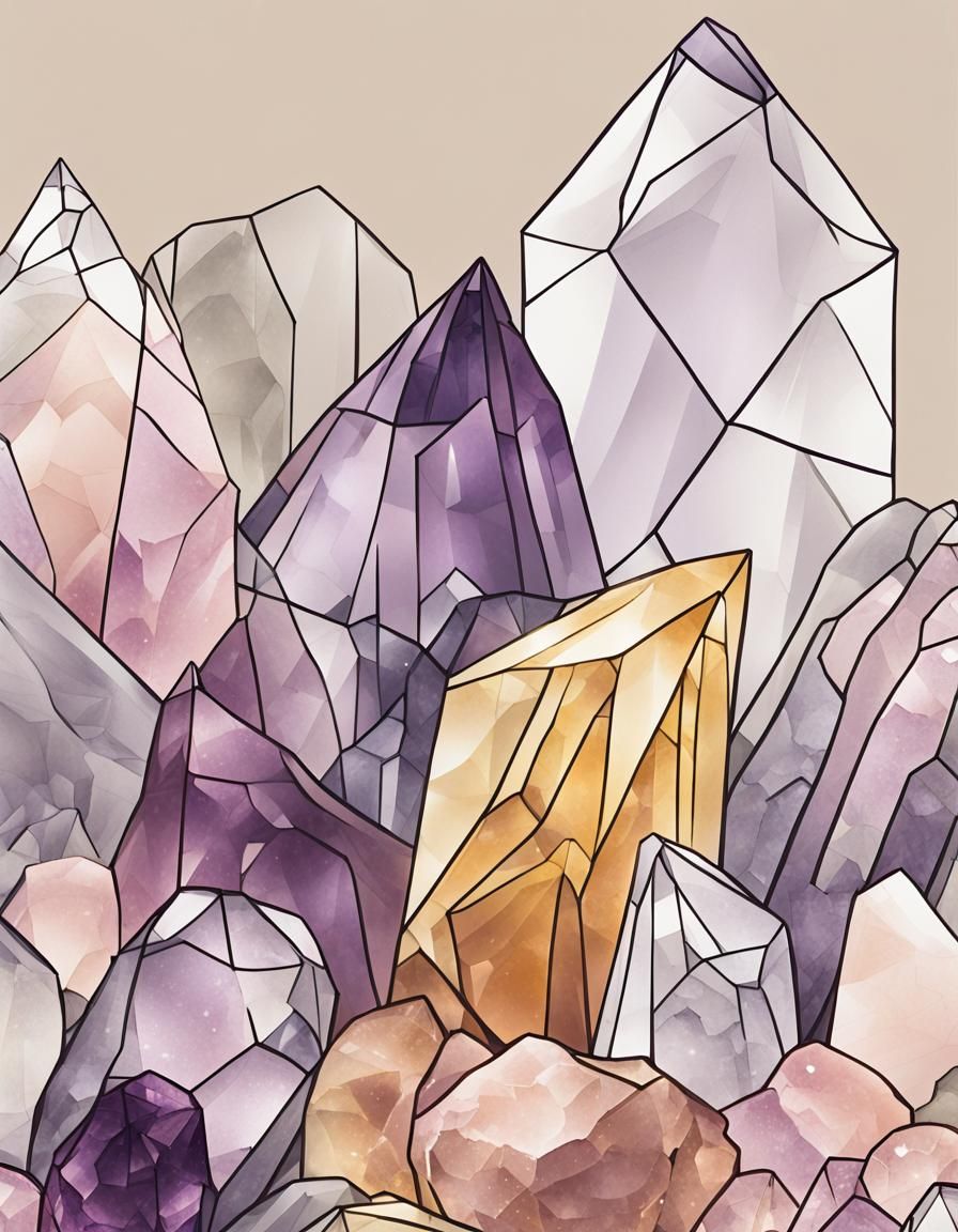 Elegant Line Drawing of Crystals in Ink Style