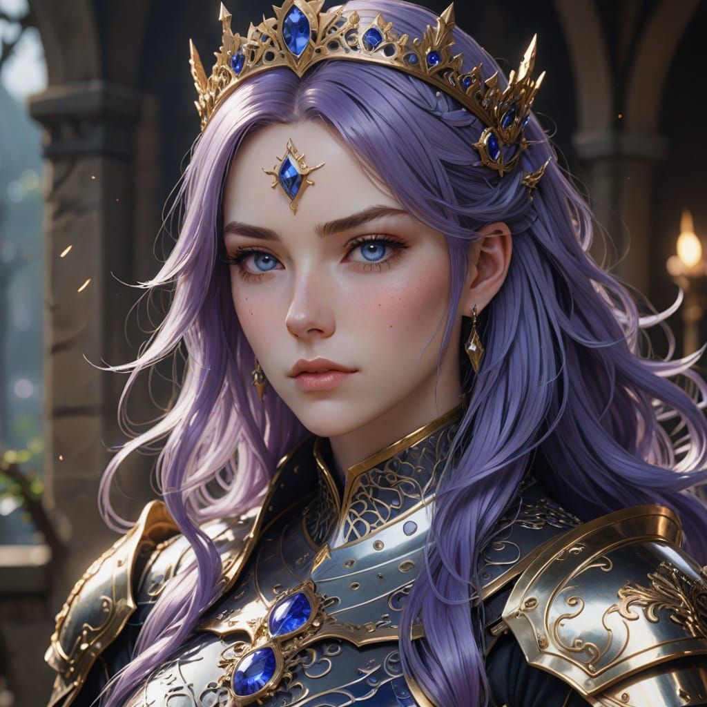Young Queen in Ornate Armor, 3D Anime Style