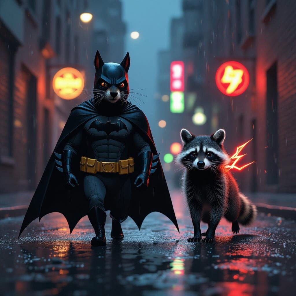 Superhero Squirrel and Raccoon Patrol City Alley