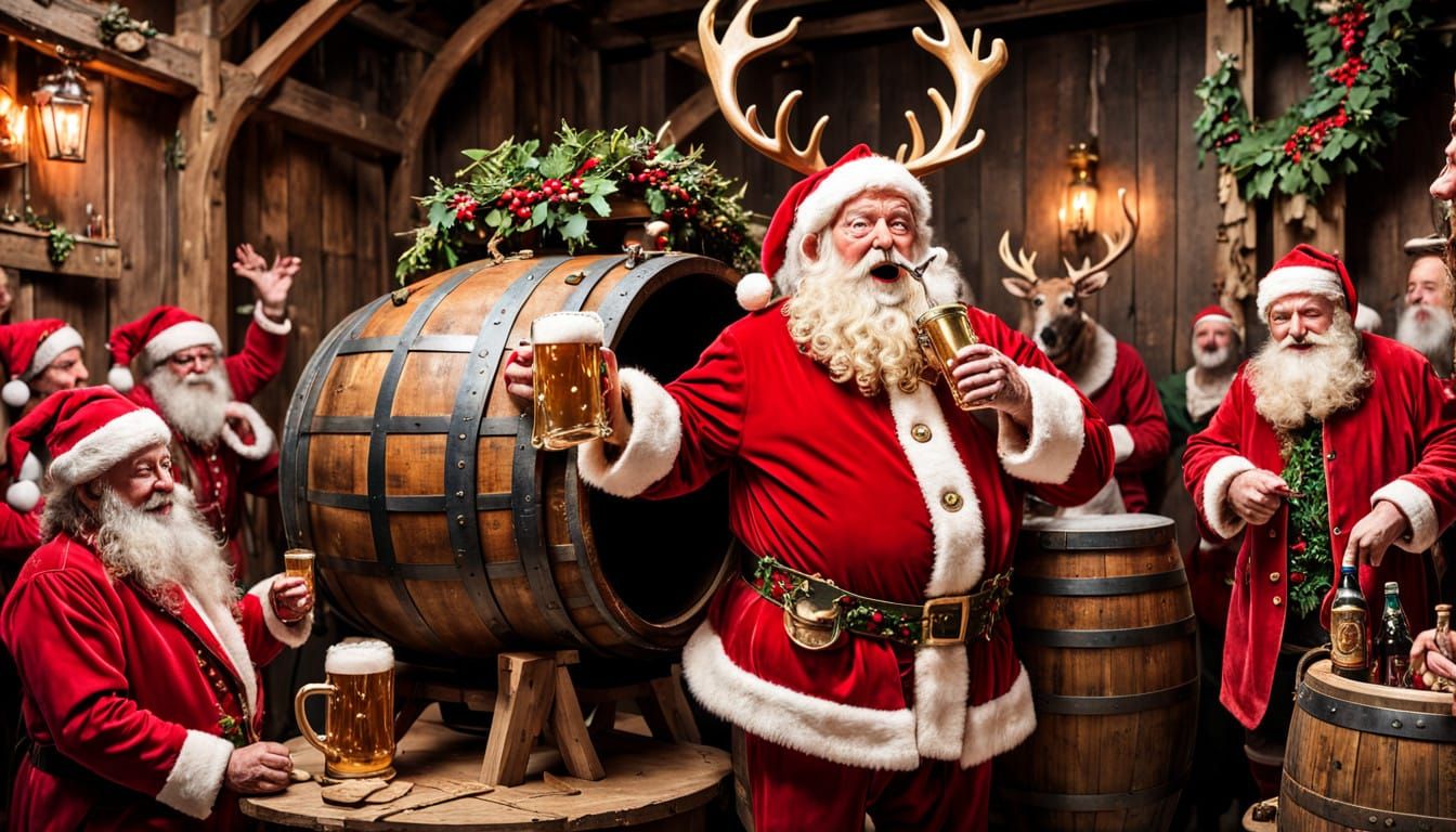 Jovial Santa in Whimsical Winter Tavern Scene
