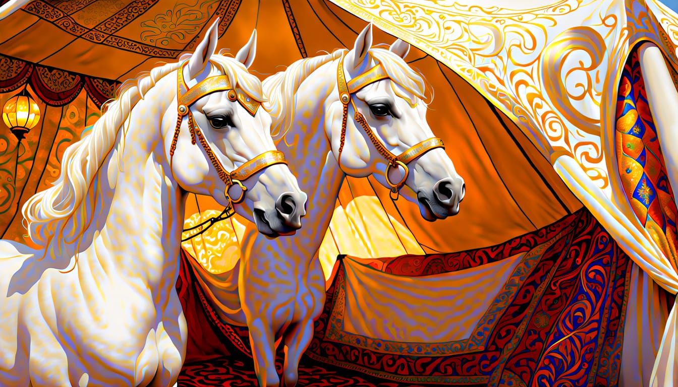 Arabian Horse in Art Nouveau Silk Painting