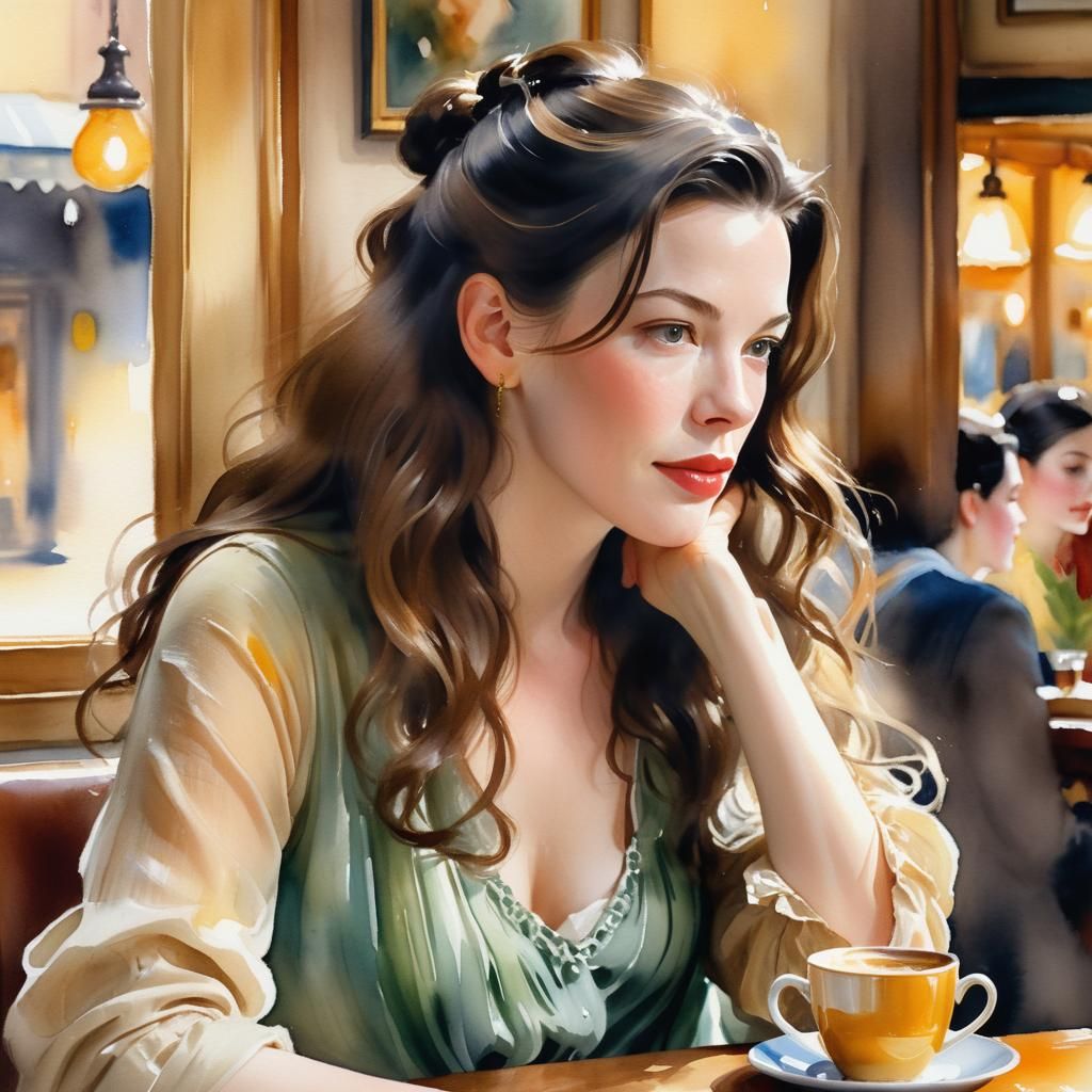 Liv Tyler Portrait in Watercolor Style