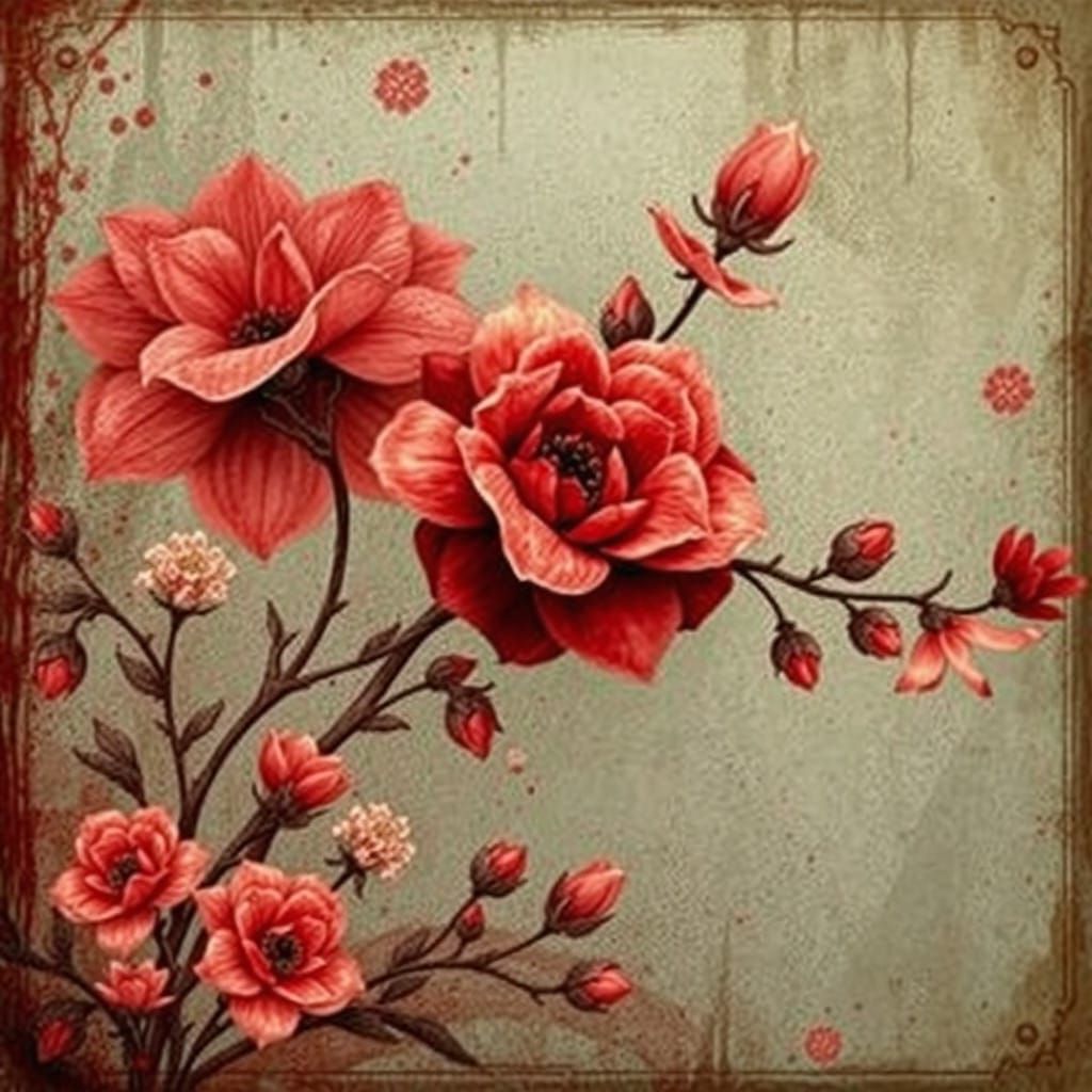 Floral Vintage Fantasy Journal Page in Deep Colors