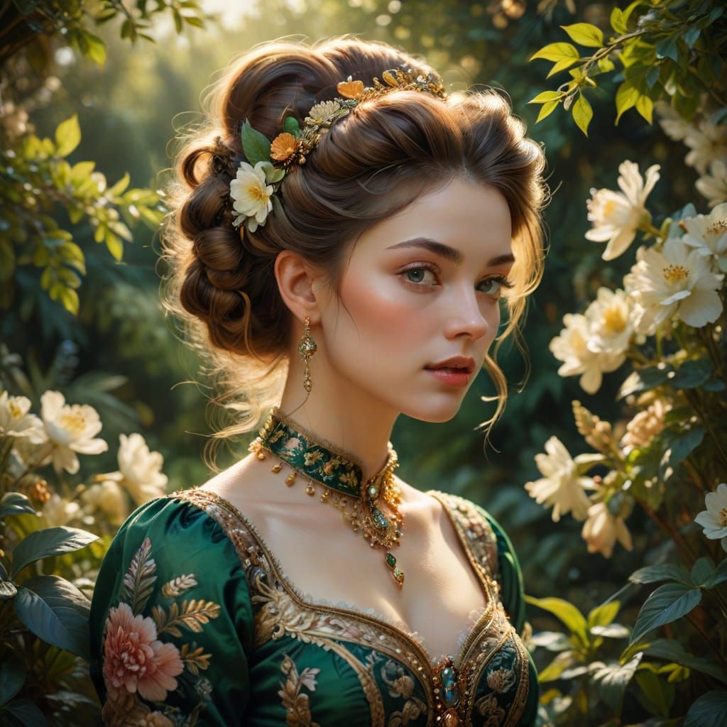 Women in a Lush Garden, in the Style of the Dutch Masters