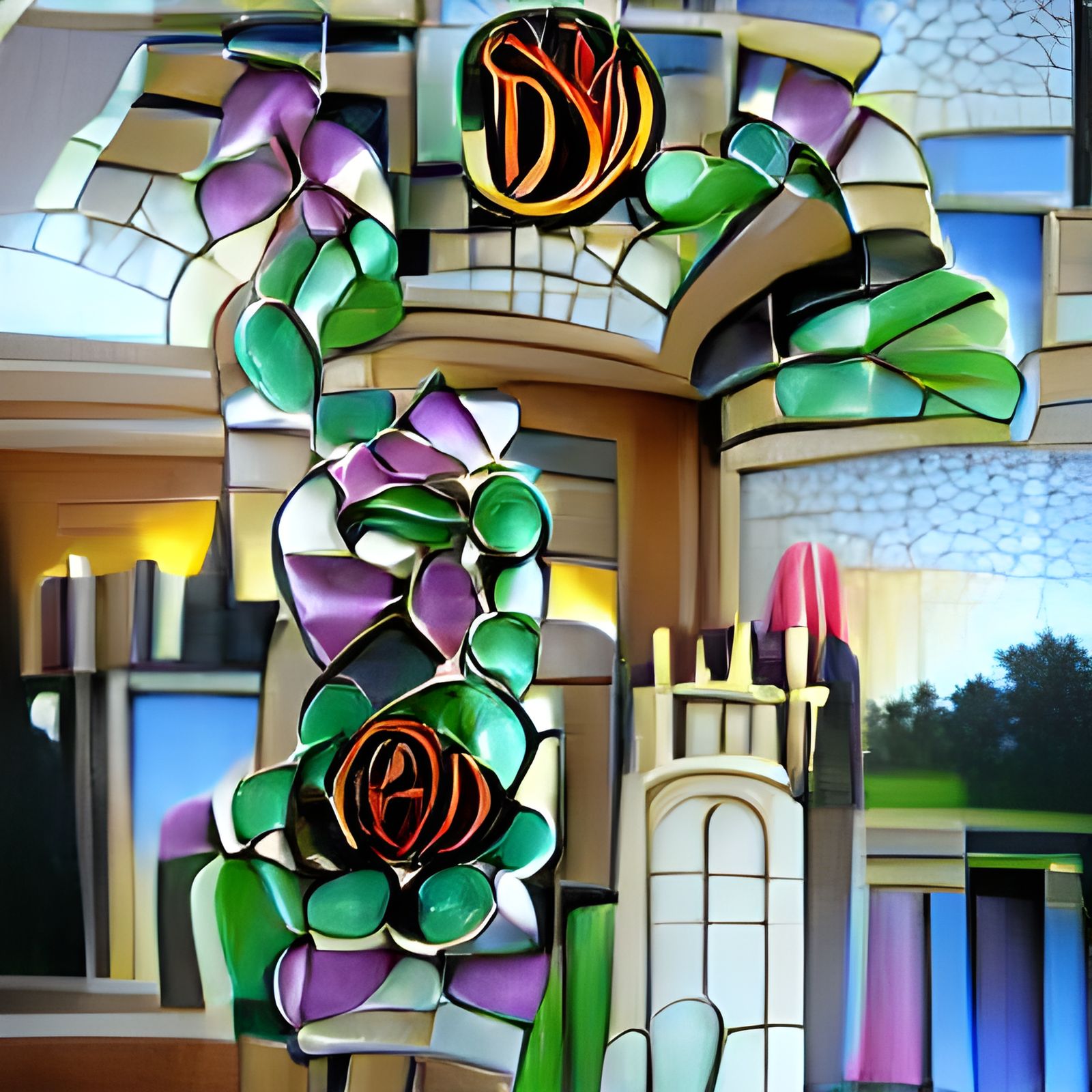 Stained Glass Art Deco Quilled Castle