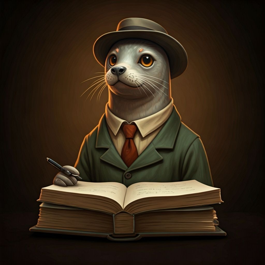 Anthropomorphic Seal Bookkeeper in Cartoon Style