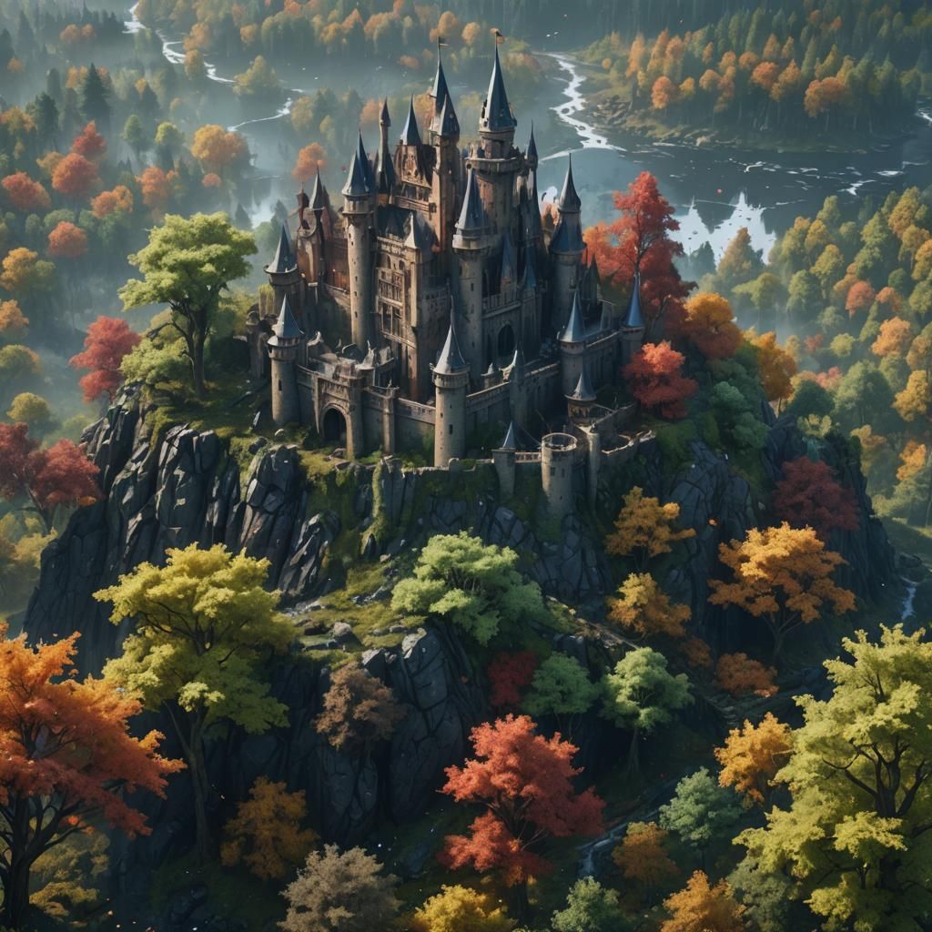 Fantastical Forest with Castle as Detailed Matte Painting