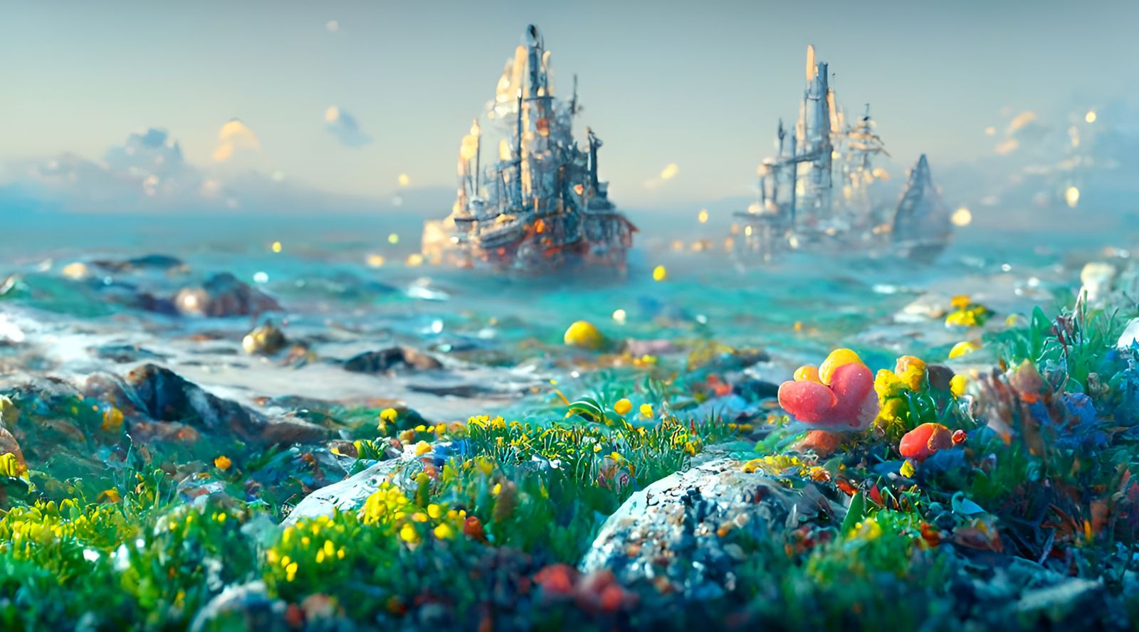 Enchanting Ocean Shore Painting in Marine Art Style