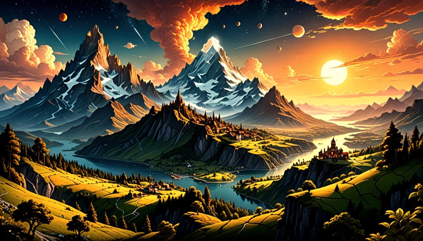 Ethereal, Vibrant Planetary Landscape in Hyperdetailed Digit...