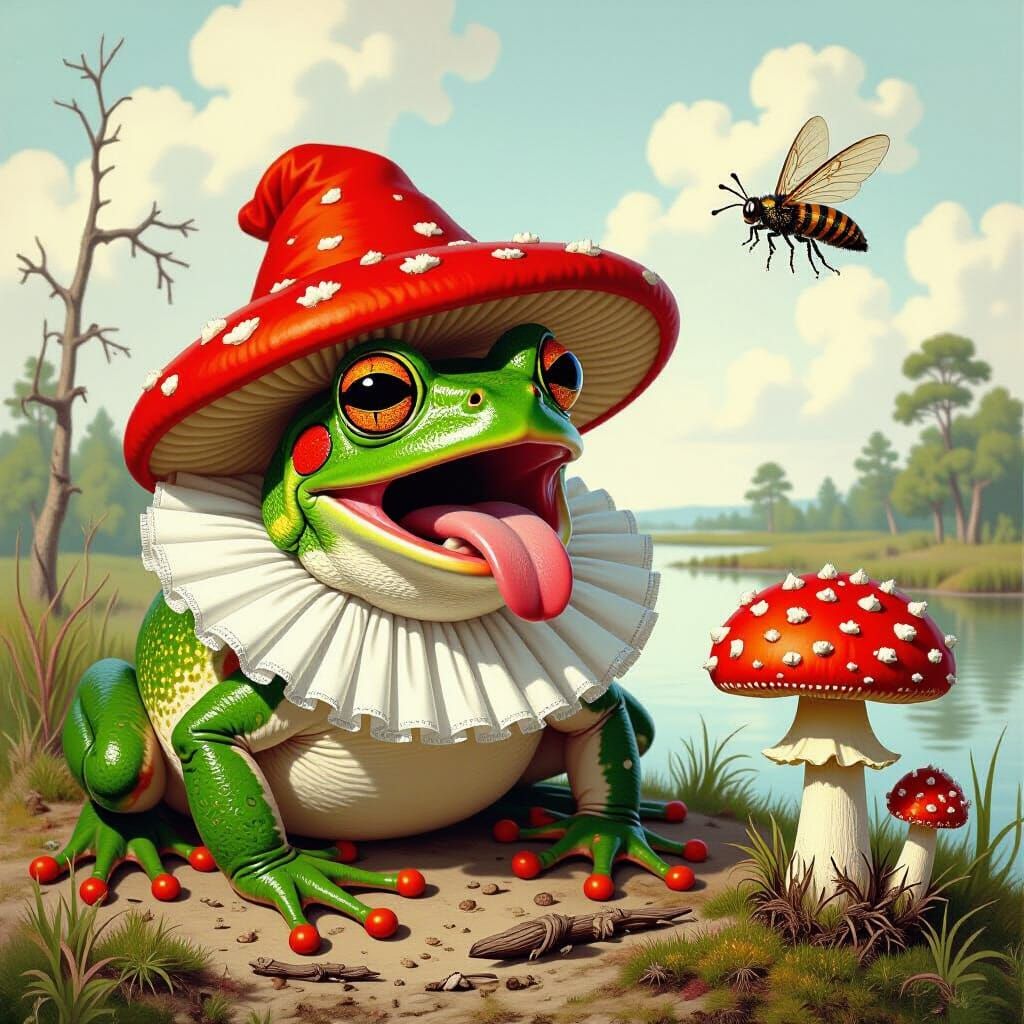 Frog Mushroom Illusion in Gothic Surreal Fantasy Style