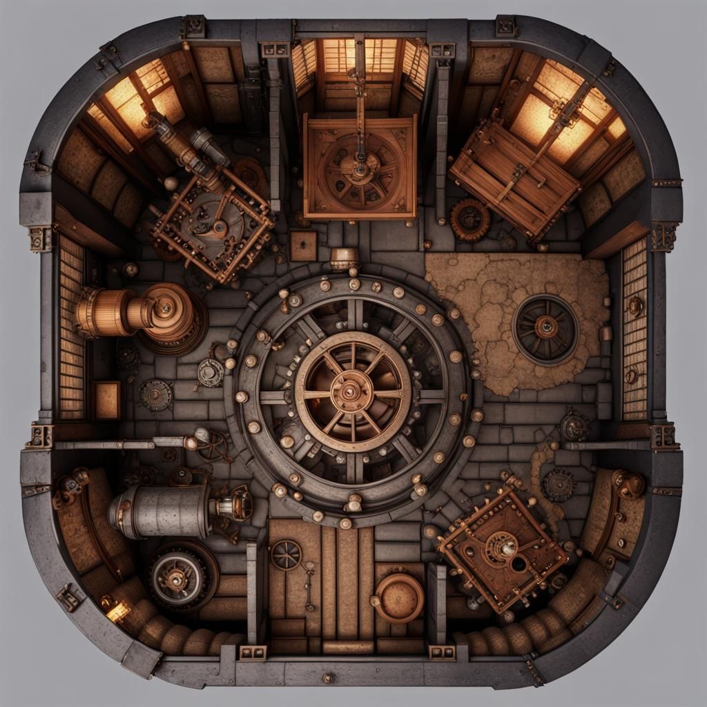 Steampunk Japanese Castle Interior Map for D&D