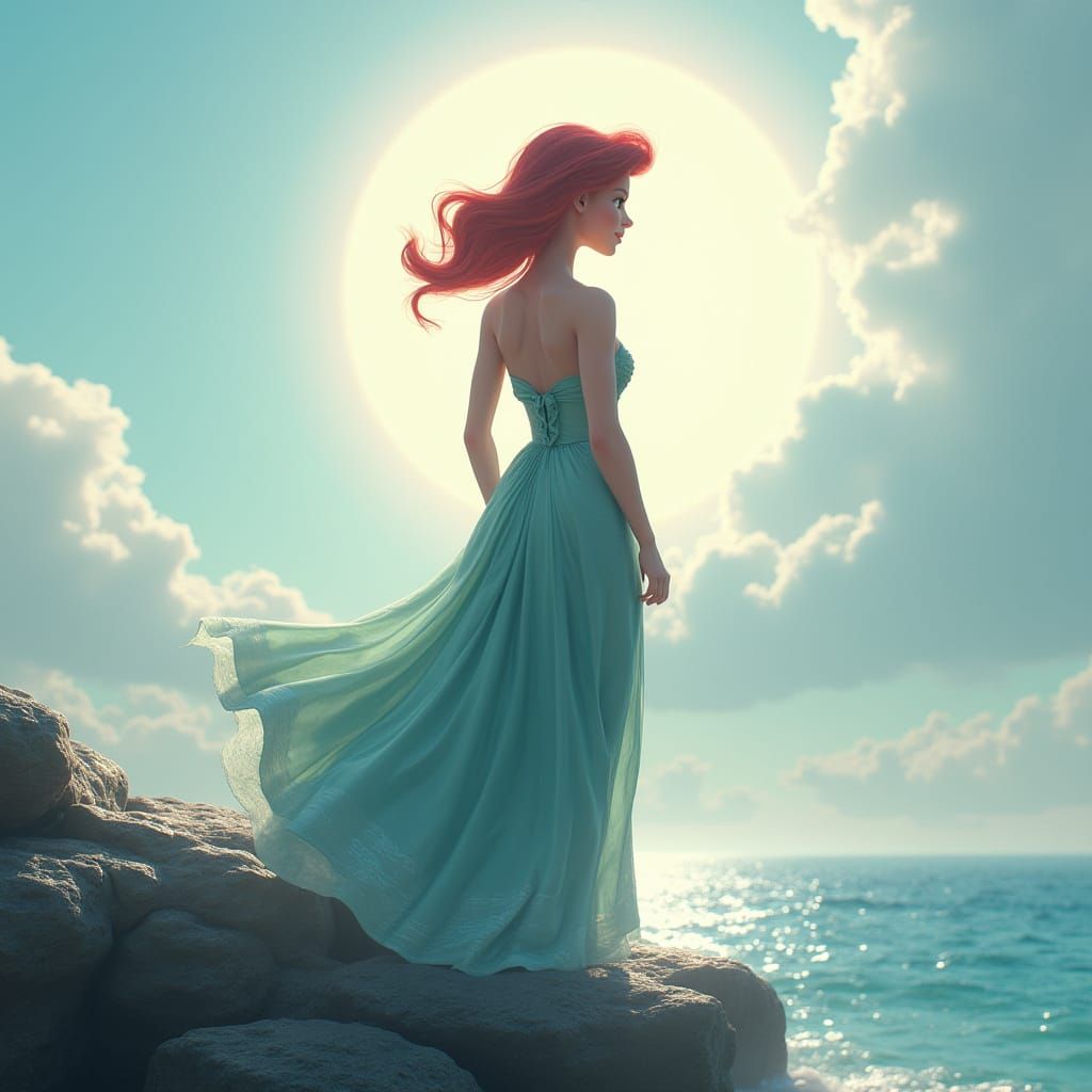 Ariel Transforms into a Human in Vibrant Coastal Scene