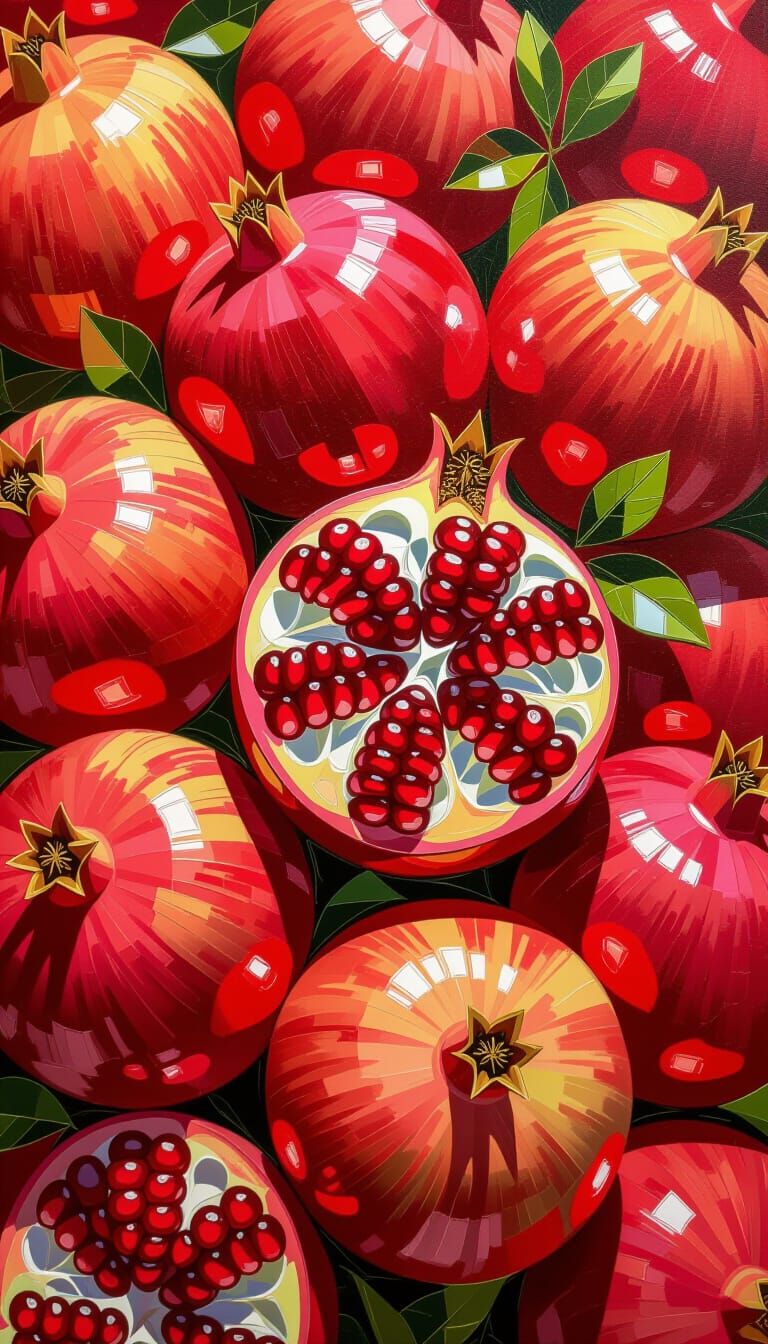 Juicy Pomegranates in Expressive Oil Painting Style