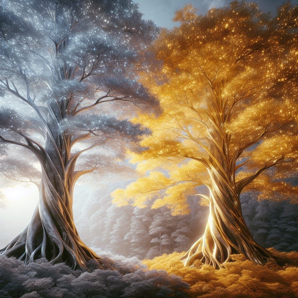 Ethereal Trees of Valinor in Radiant Light