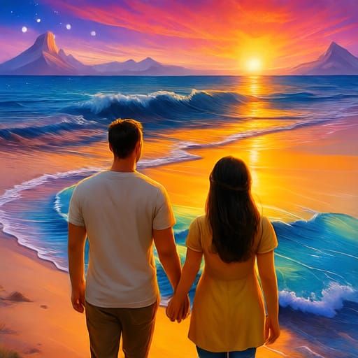 on the beach facing the sunrise