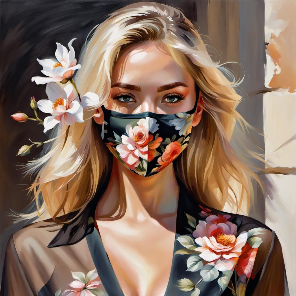 Blonde Girl with Floral Mask in Classical Style