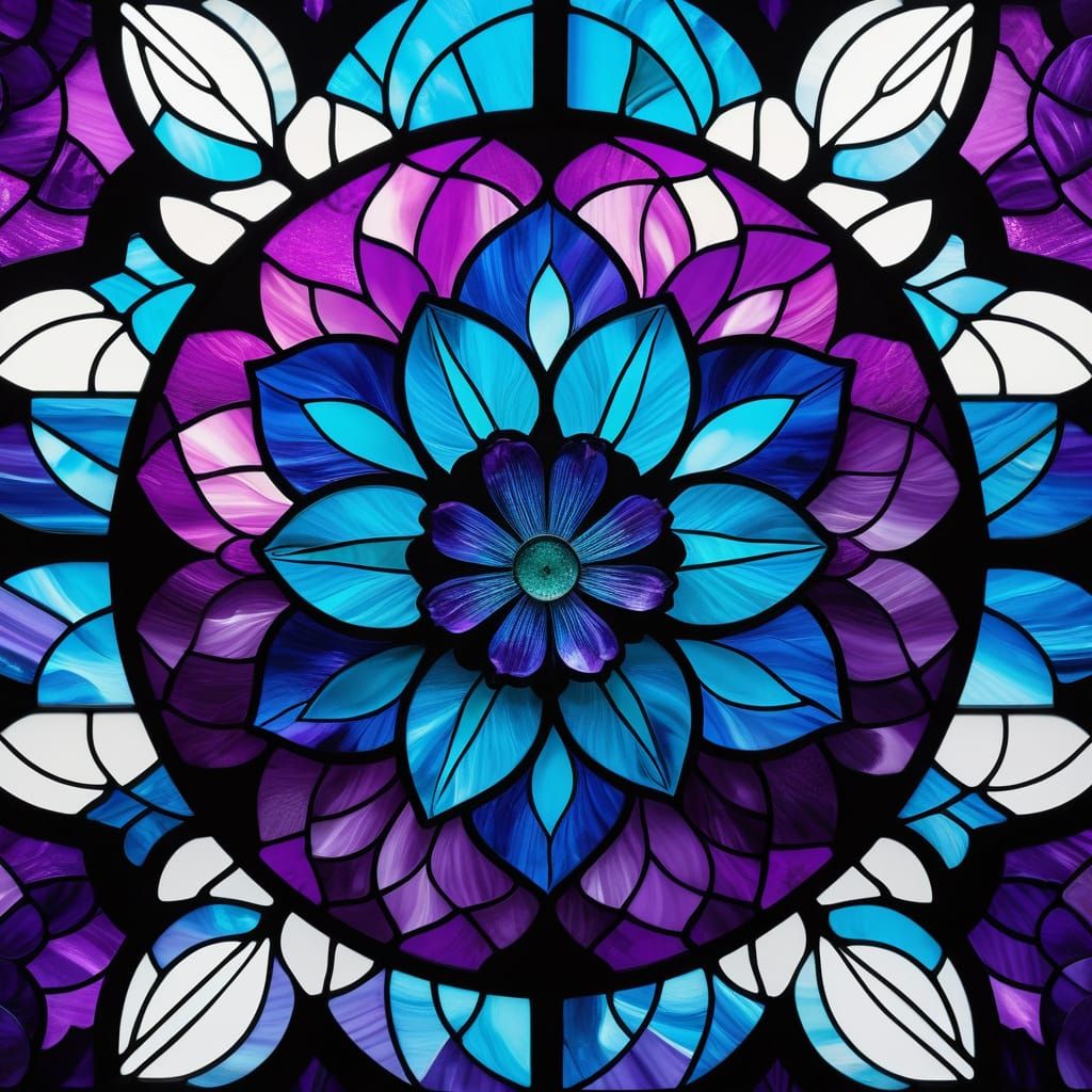 Stained Glass Flower Fractal in Vibrant Hues