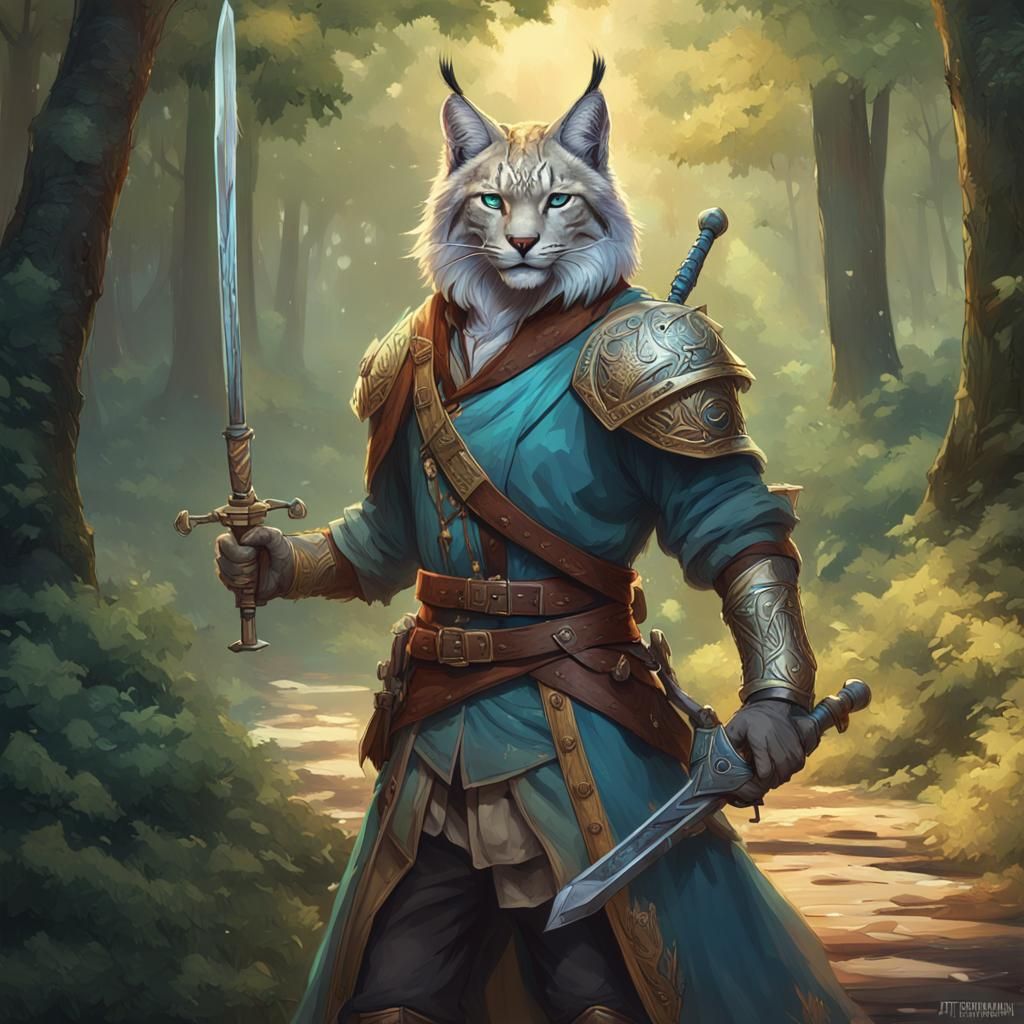 Lynx Warrior Walking Forest Path in Hyperdetailed Portrait