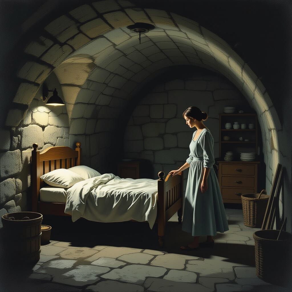 Cellar Bedroom Scene in Atmospheric Style