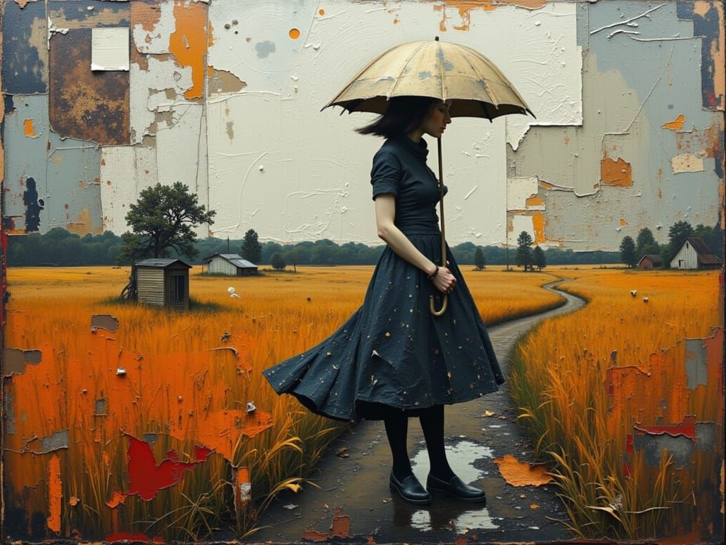 Expressionist Encaustic Painting of a Stroller