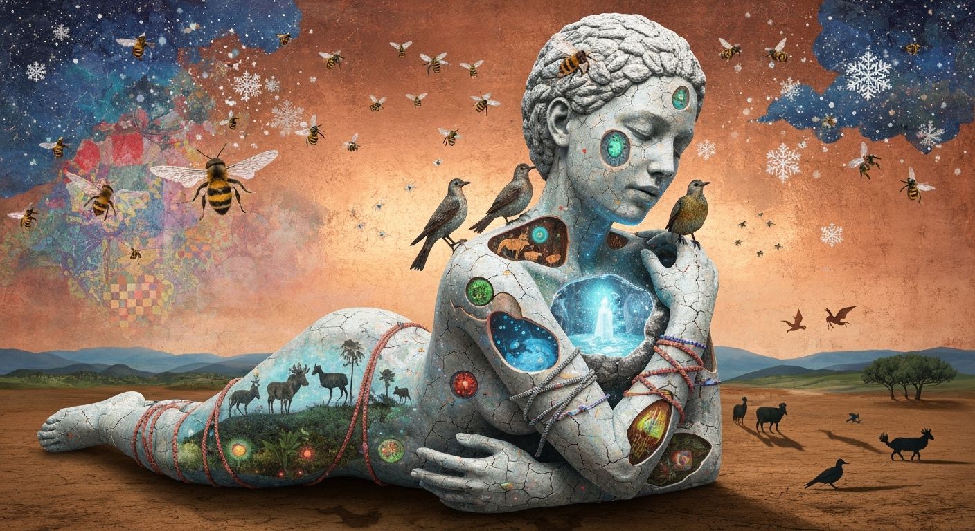 Mystical Bio Art Collage of Exile Rebel in Ethereal Forest