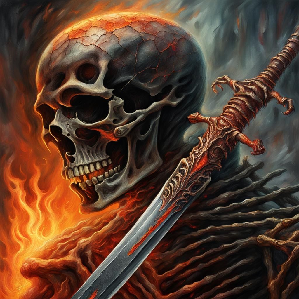 Cursed Sword Turns Victim into Flaming Skeleton
