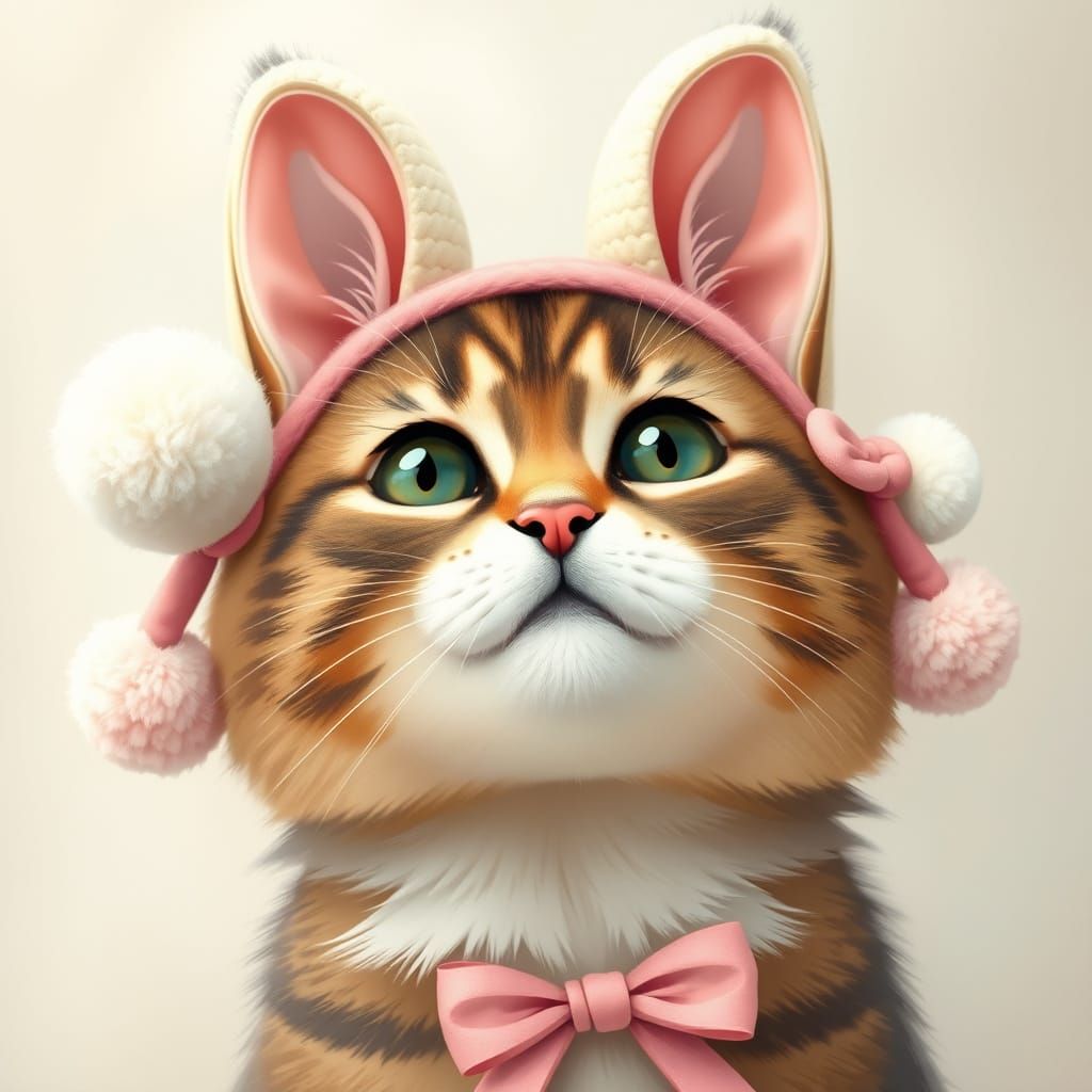 Whimsical Feline in Pastel Bunny Ear Headbands