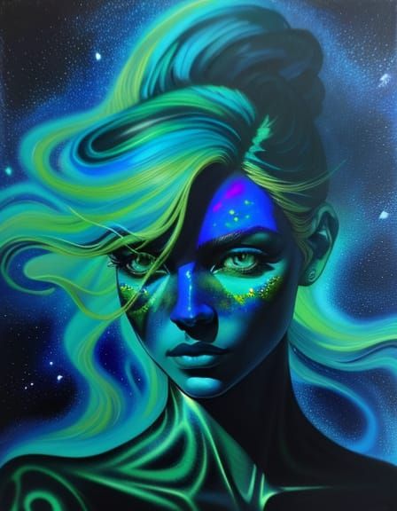 Surreal Gemstone Figure in Cosmic Dreamscape