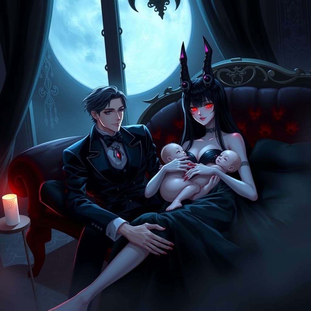 Nyarlathotep and OC with Twins: Dreamlike Dark Fantasy