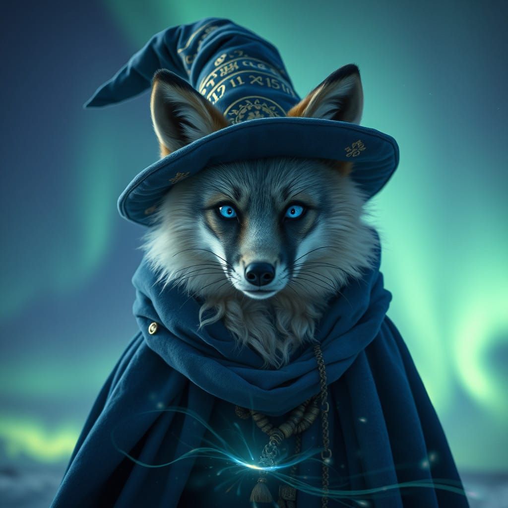 Mystical Arctic Fox in Celestial Blue Robes
