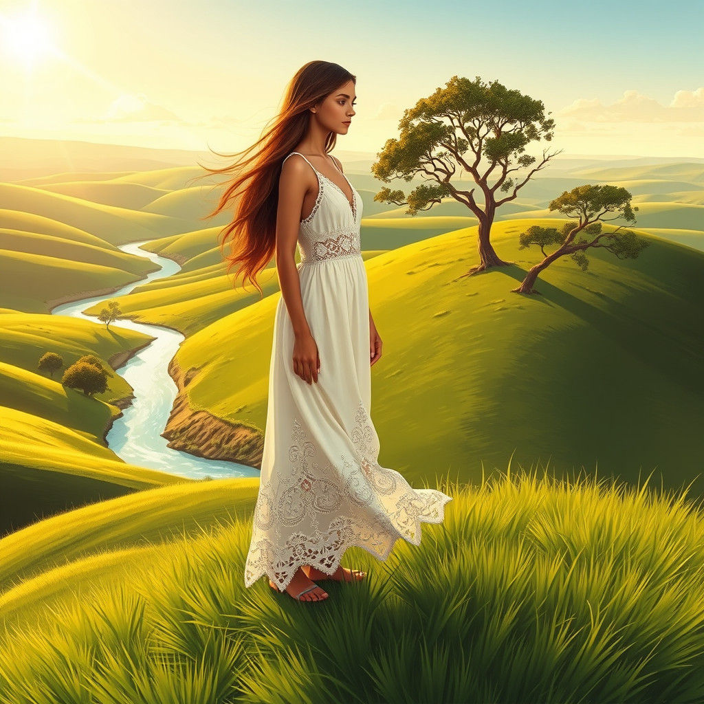 Idyllic Hilltop Scene in Comic Book Style