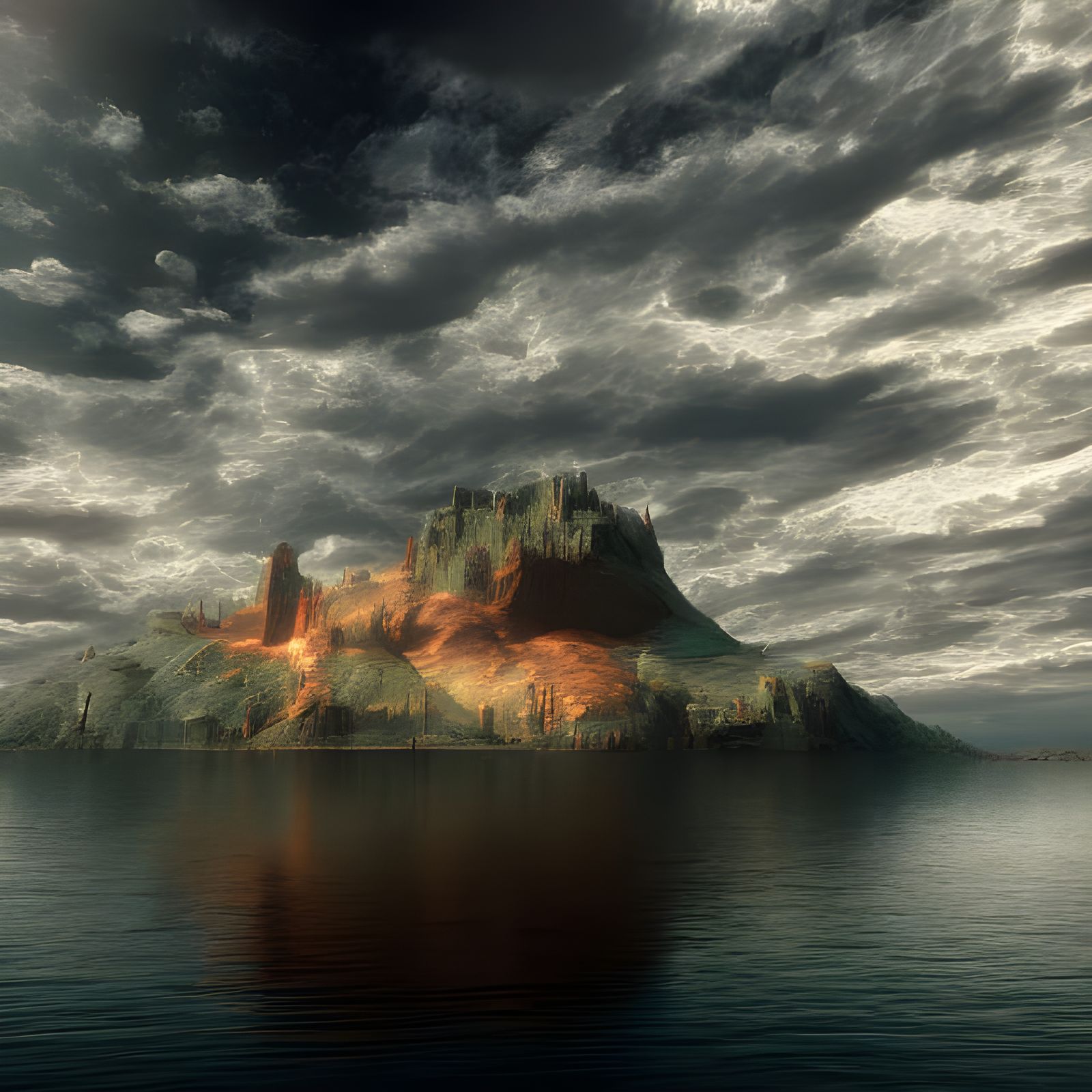 Surreal Lake: Hyperrealistic 3D Render with Magical Particle...