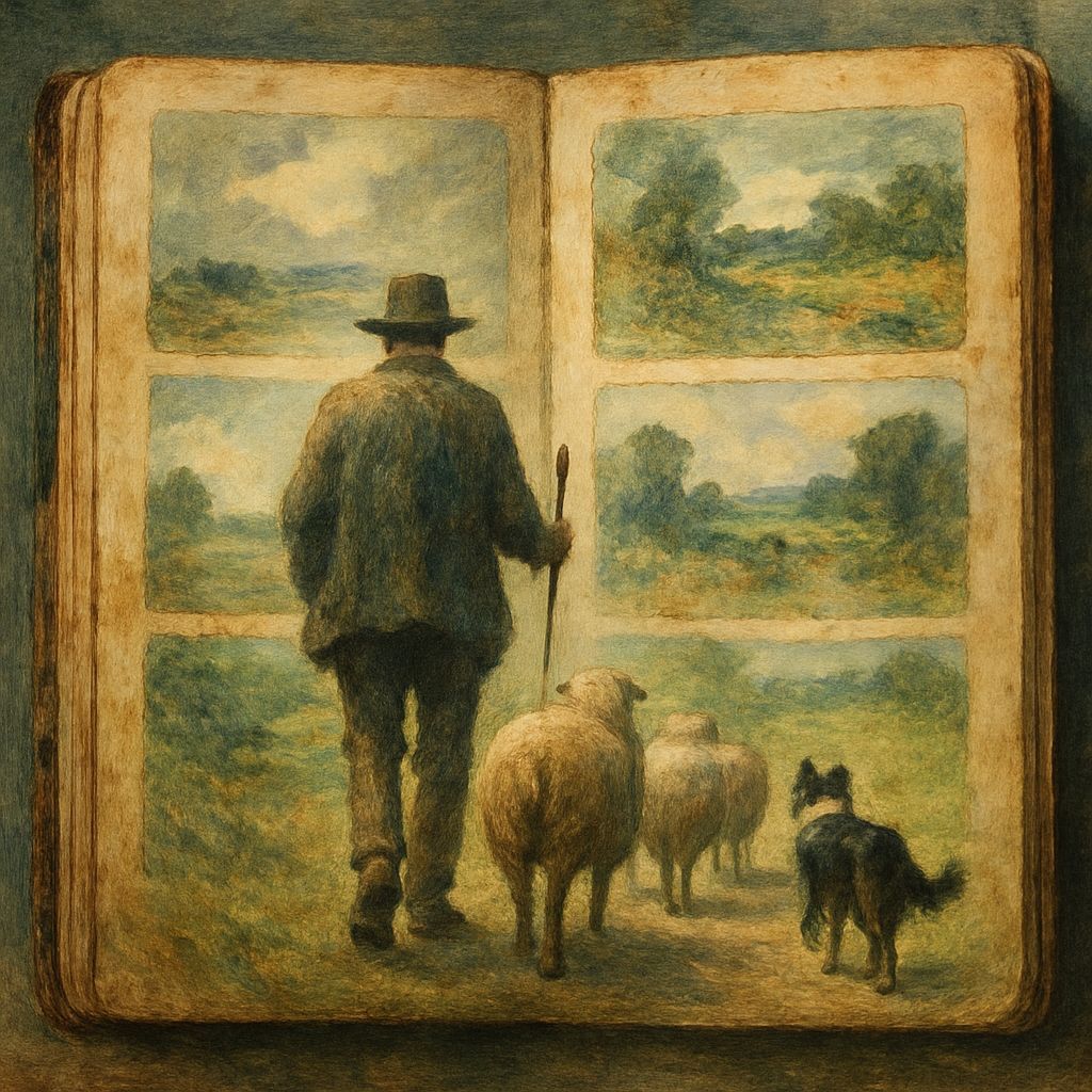 Double Exposure: Farmer, Sheep, and Impressionistic Sketchbo...