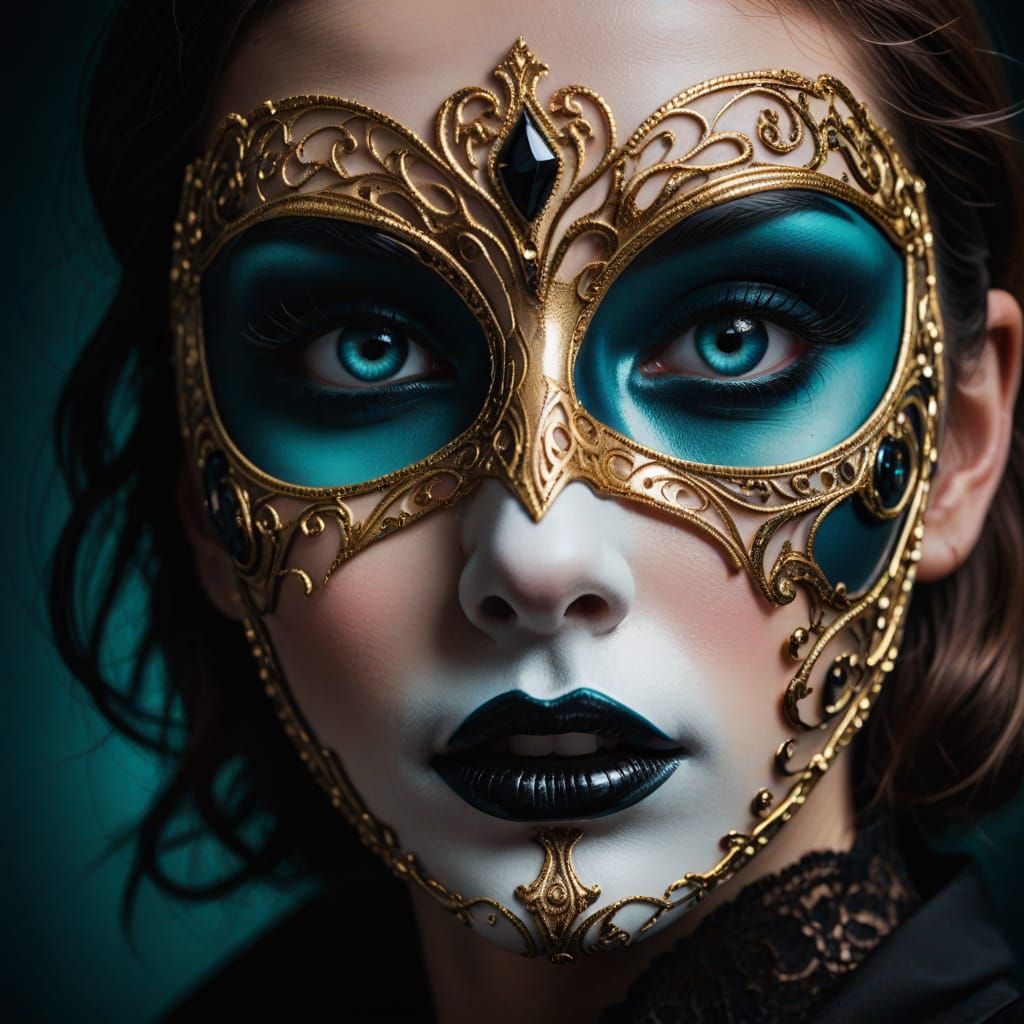 Pop Surrealism Portrait with Mask and Vibrant Makeup