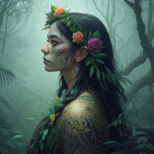 Micronesian Sugar Skull in Emerald Forest: Surreal Digital A...